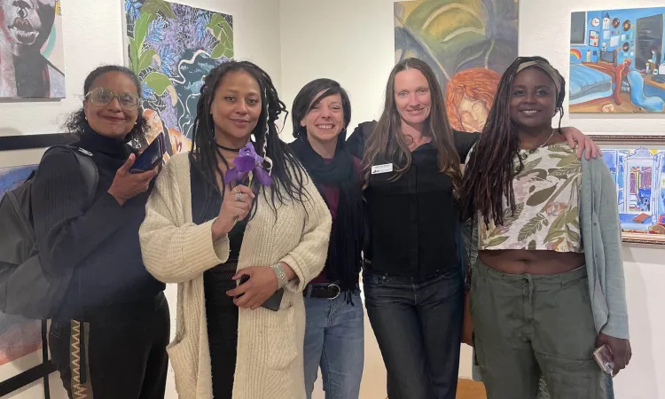 Sasha Thomas, Manager at Willits Center for the Arts with artist, Rose Holcomb, Gallery Director, Jazzminh Moore and friends Symba and Ambria