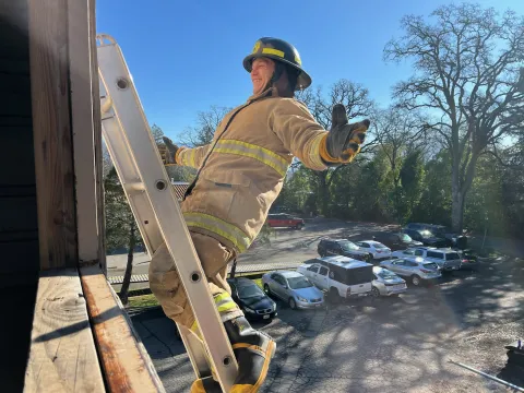 Fire fighter training with ladders.