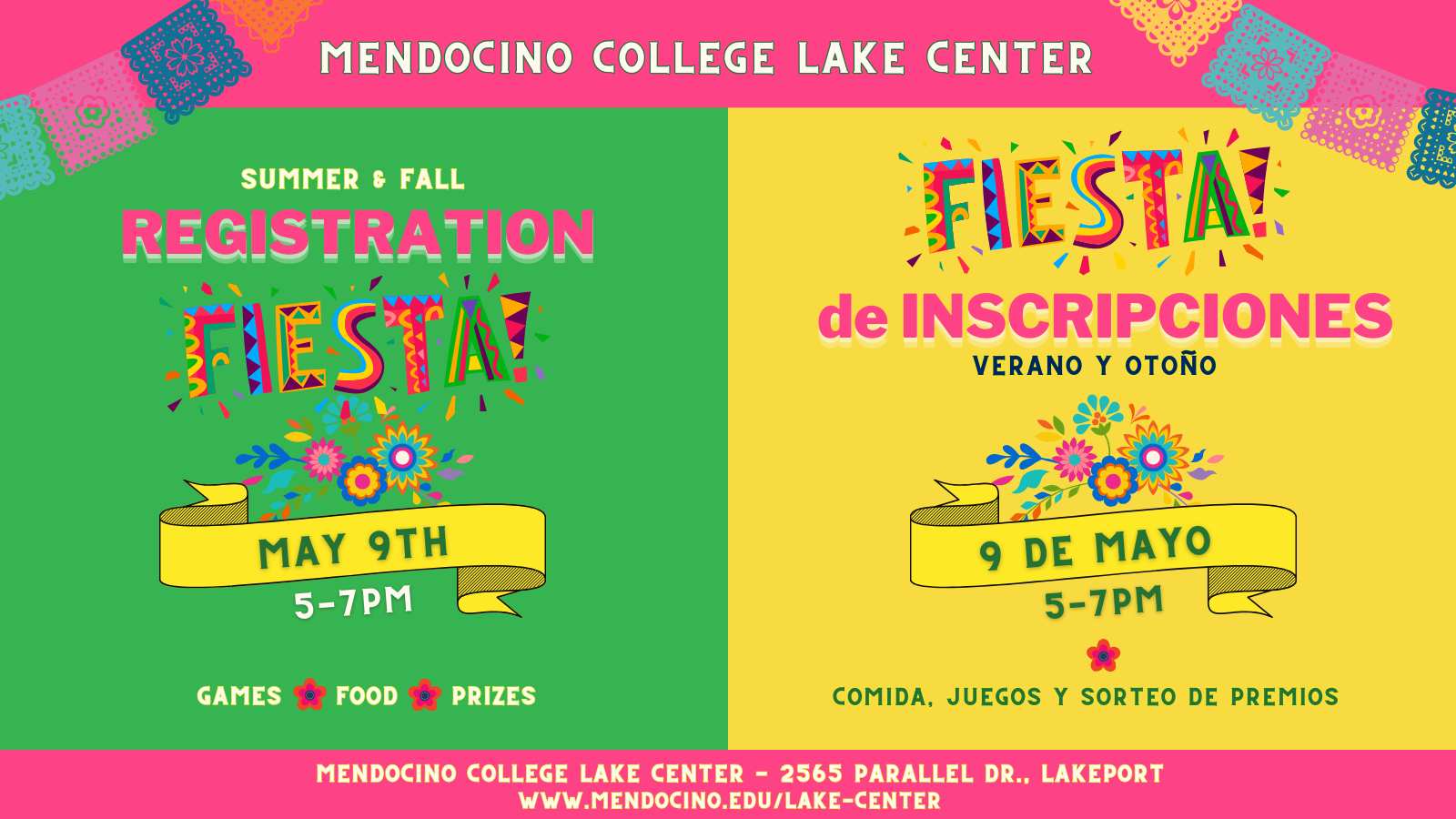 Flyer for Summer/Fall Registration | Fiesta de inscripciones verano y otoño