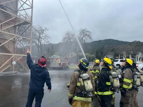 Fire Academy training with water cannon. 