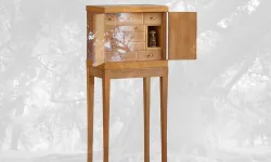 Deep Roots poster with wooden cabinet